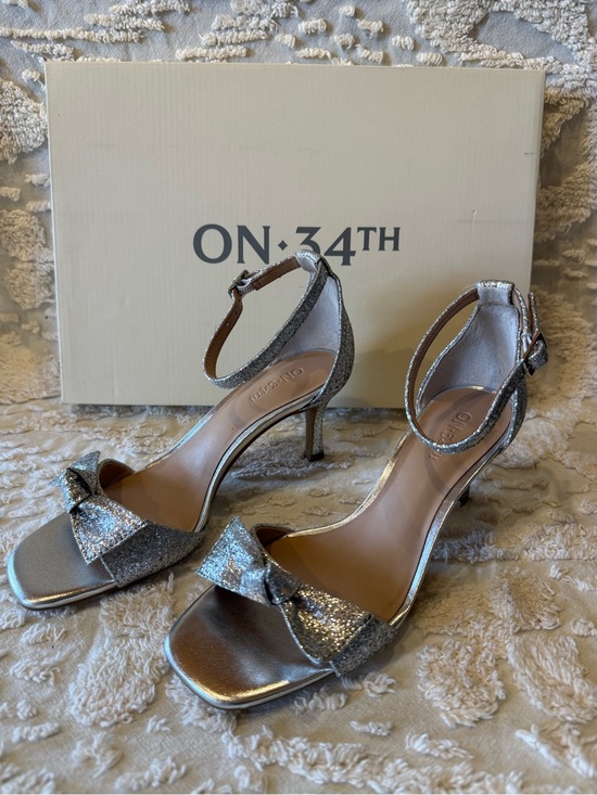 ON 34th Shoes - ON 34th Silver Glitter Bow Ankle-Strap Heels #664